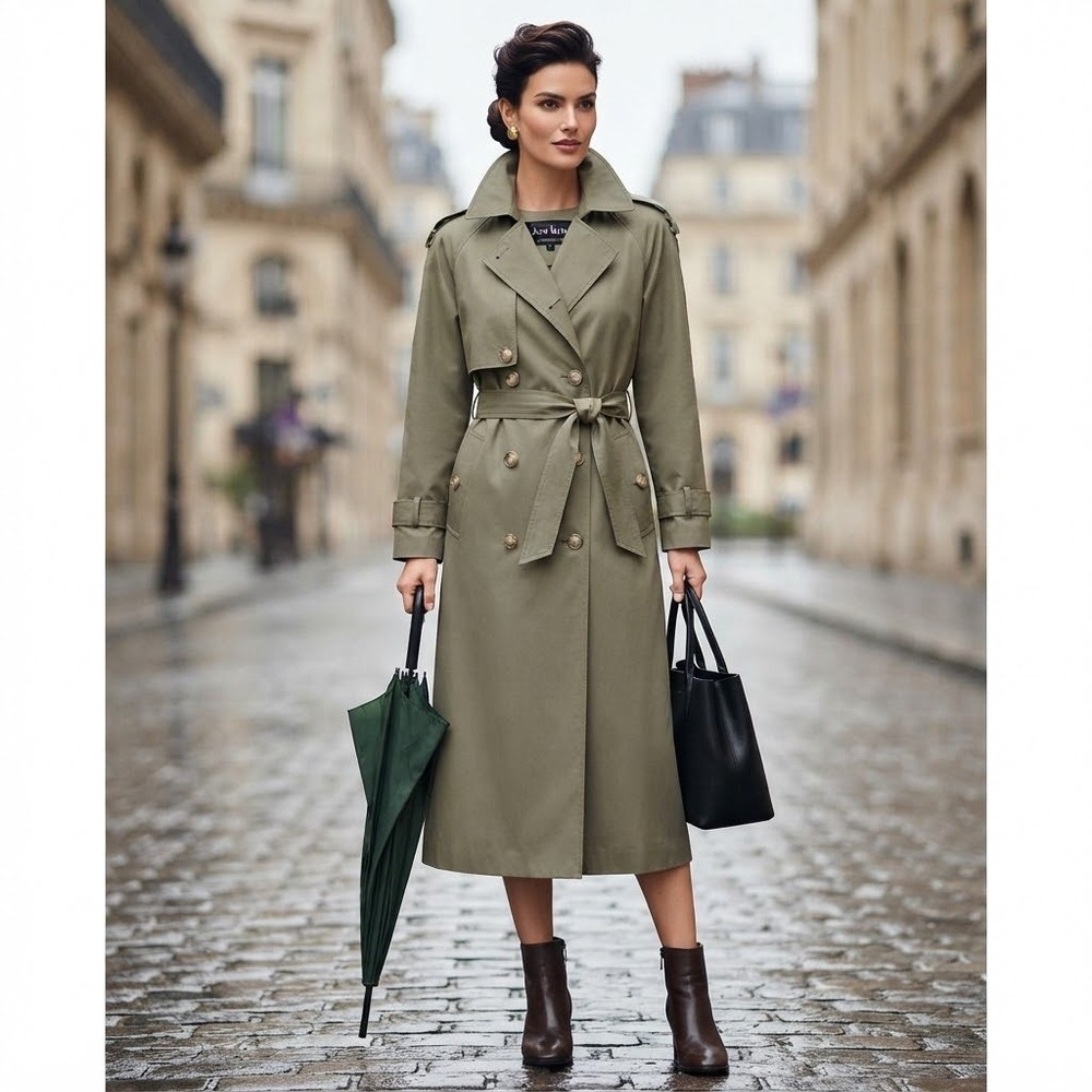 Anne Klein II Rainwear Vintage Taupe Maxi Trench Coat with Wool Liner 10